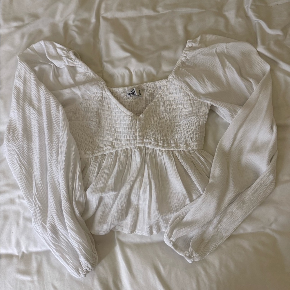Hollister White Smocked Blouse